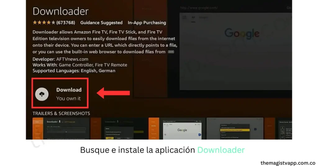 Descargar Magis TV para Firestick (Actualizado a v4.34.1) 3 Busque e instale la aplicación Downloader